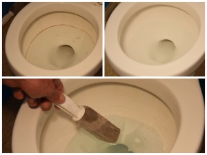 See the difference cleaning toilets with a pumice stone makes.