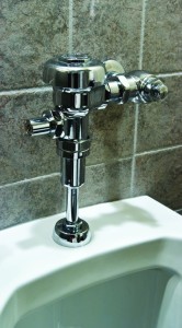 Install a lockable urinal flush valve to reduce water consumption in the restroom.